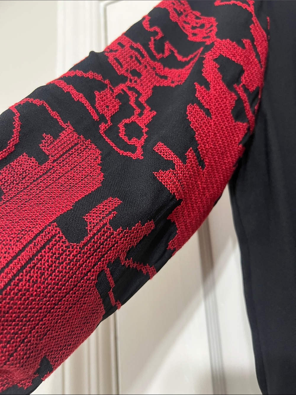 hazel Black Blouse with Red Embroidered Sleeves